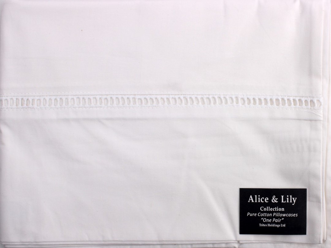 Pure cotton  pillowcases ONE PAIR 'Hem stitched' Code: EPC/HEM/WHI. DELIVERY JULY image 0